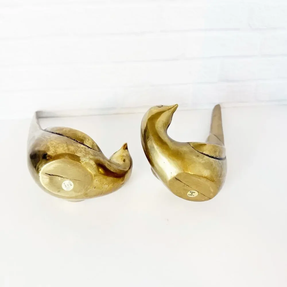 Vintage MCM Brass Mourning Doves Set of 2 Figurines 8